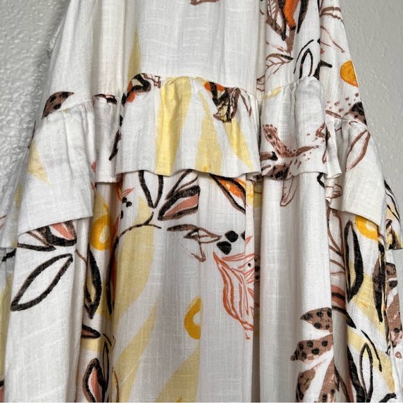 Free People Yellow Leaf Watercolor Cotton Gauze Anita Tiered Maxi Halter Size S - Picture 9 of 15